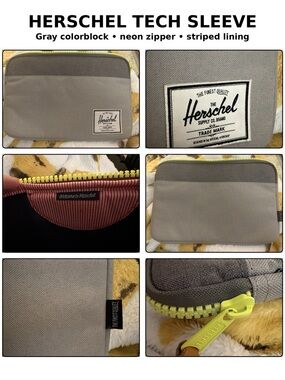 Herschel Gray Colorblock Tech Sleeve Neon Zip Case Pouch EUC